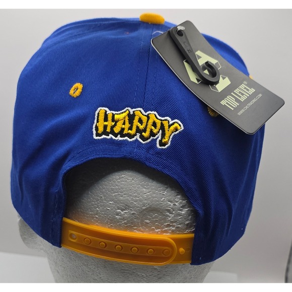 Top‎ Level Happy Snapback Hat Blue Yellow Sparkly Grill Hip Hop Baseball Cap NWT - Picture 3 of 13